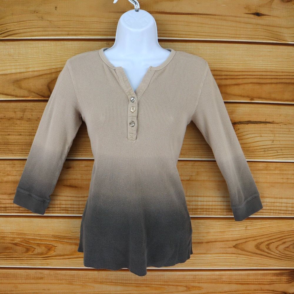 Weatherproof Shirt Girls Size M Brown Ombre Cotton Blend 3/4 Sleeves Waffle Knit